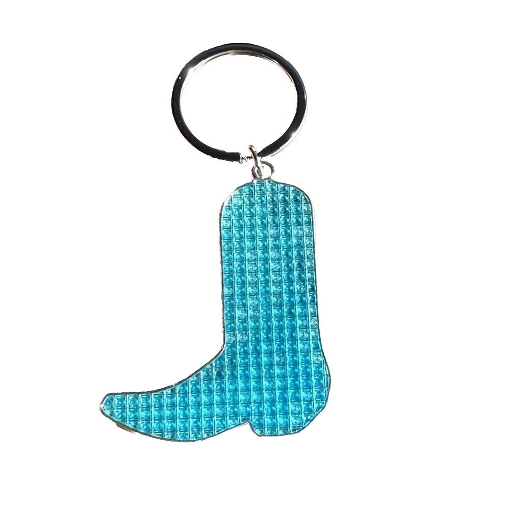 Cowboy Boot Keyring Key Chain‎ Purse Bag Charm Zipper Pull Teal Blue Western NEW